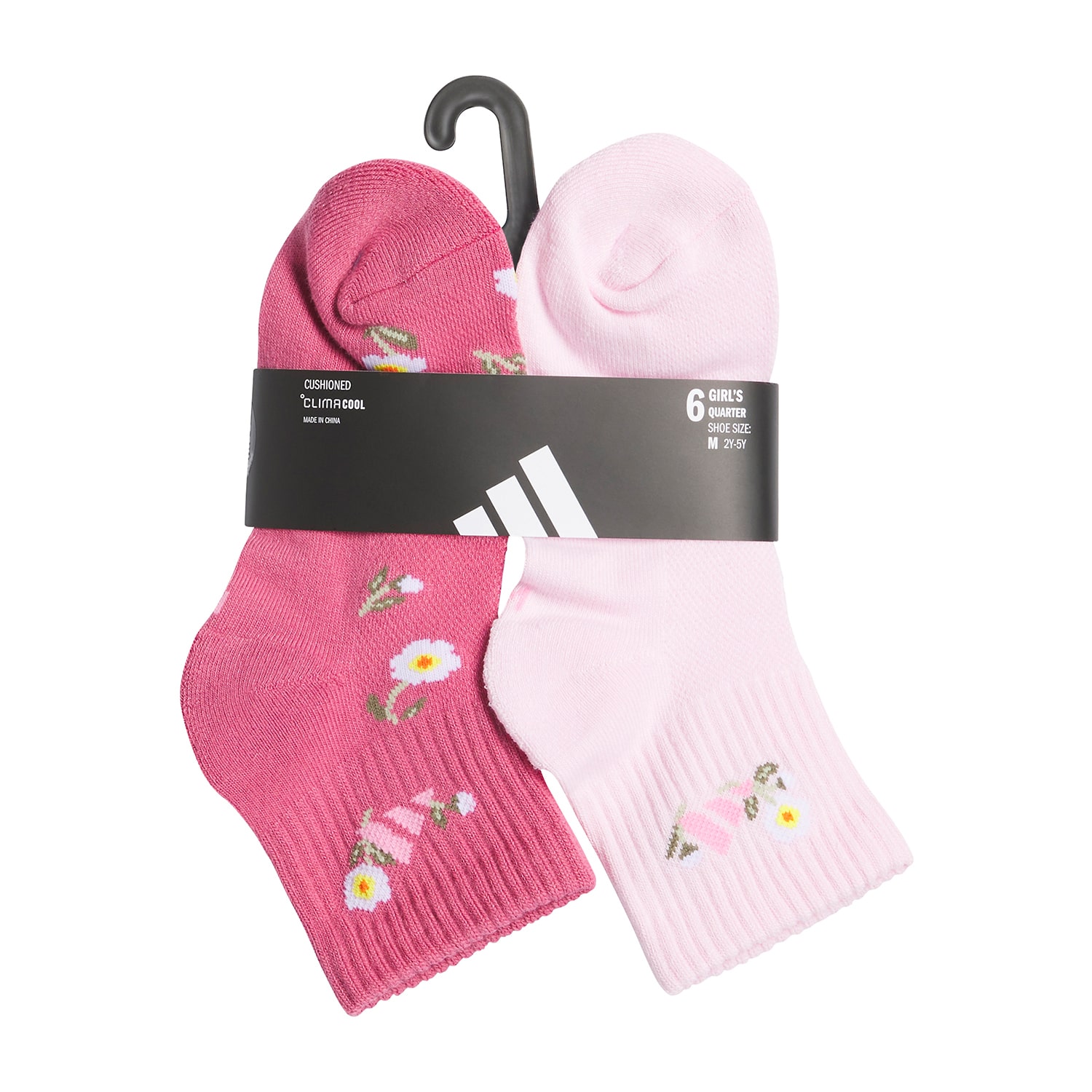 adidas Cushioned Girls 6 Pair Quarter Ankle Socks
