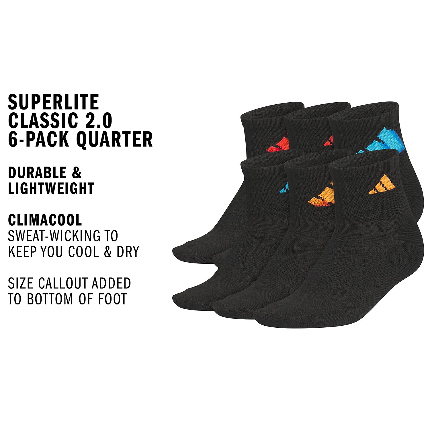 adidas Superlite Boys 6 Pair Quarter Ankle Socks