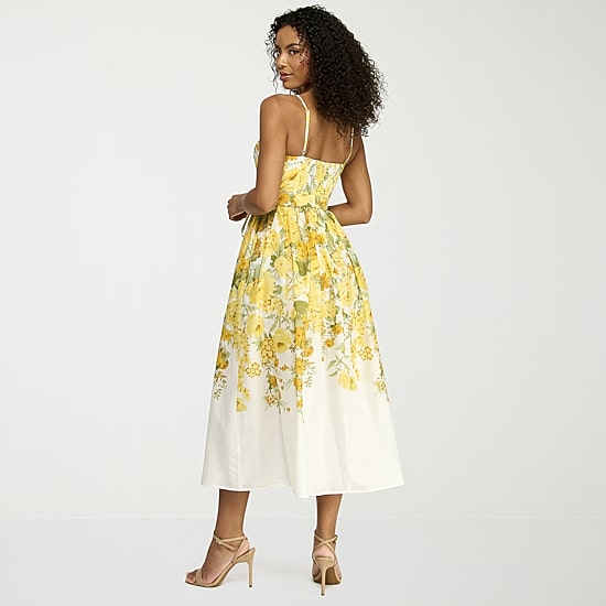 Premier Amour Womens Midi Scoop Neck Sleeveless Floral Fit + Flare Dress