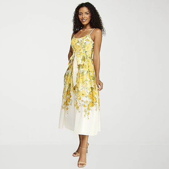 Premier Amour Womens Midi Scoop Neck Sleeveless Floral Fit + Flare Dress
