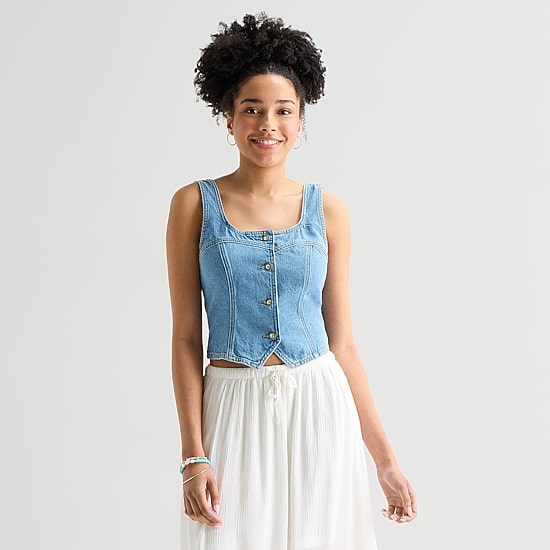Arizona Womens Juniors Square Neck Sleeveless Vest