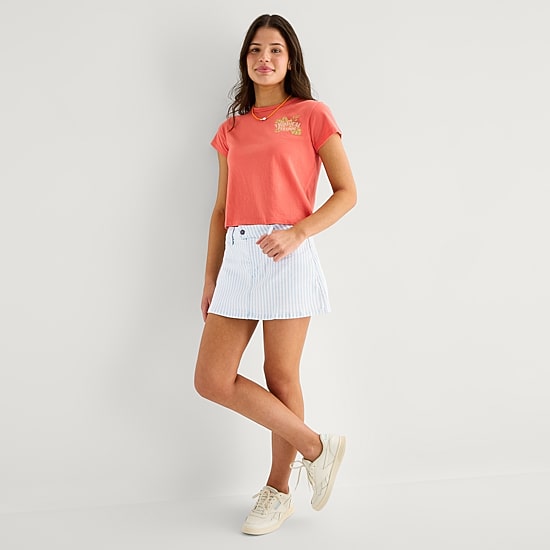 Arizona Striped Womens Juniors Low Rise Stretch Fabric Denim Skirt