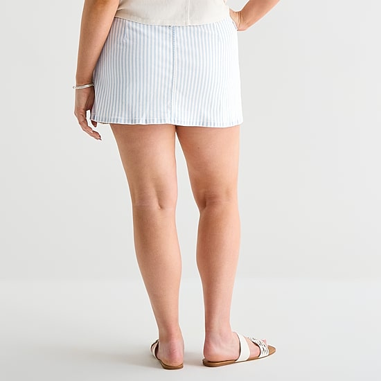 Arizona Striped Womens Juniors Plus Low Rise Stretch Fabric Denim Skirt