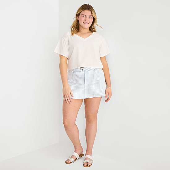 Arizona Striped Womens Juniors Plus Low Rise Stretch Fabric Denim Skirt