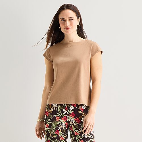 Liz Claiborne Womens Boat Neck Short Sleeve T-Shirt, Xx-large, Brown