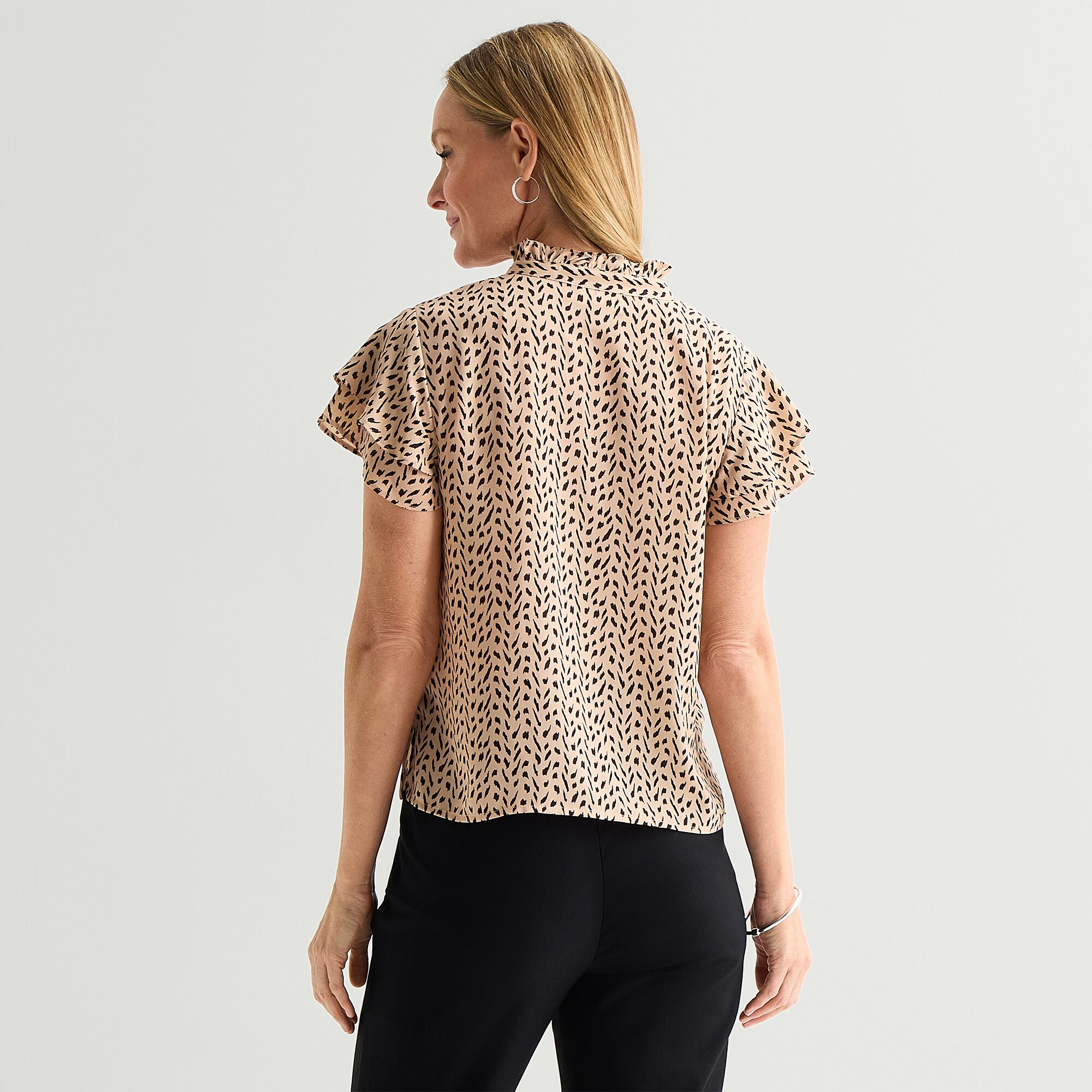 Liz Claiborne Womens Split Crew Neck Short Sleeve Blouse
