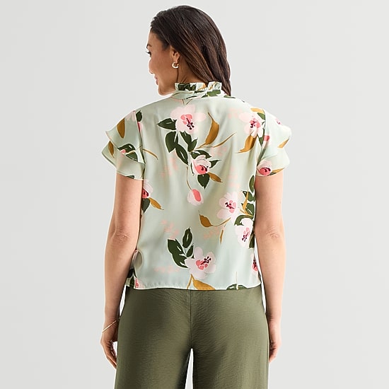 Liz Claiborne Womens Split Crew Neck Short Sleeve Blouse