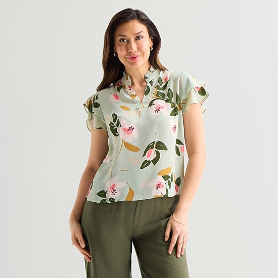 Liz Claiborne Womens Split Crew Neck Short Sleeve Blouse