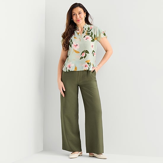 Liz Claiborne Womens Split Crew Neck Short Sleeve Blouse