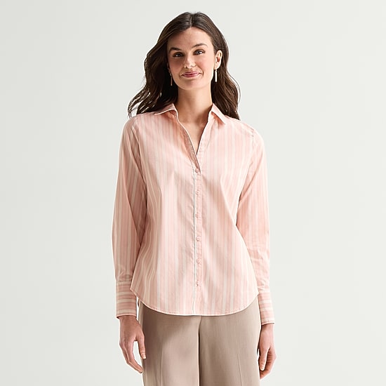 Worthington Womens Cuffed Long Sleeve Regular Fit Button-Down Shirt