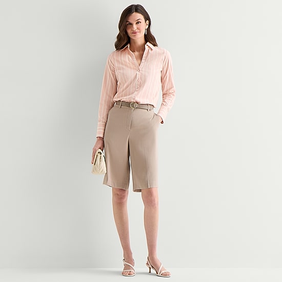 Worthington Womens Cuffed Long Sleeve Regular Fit Button-Down Shirt