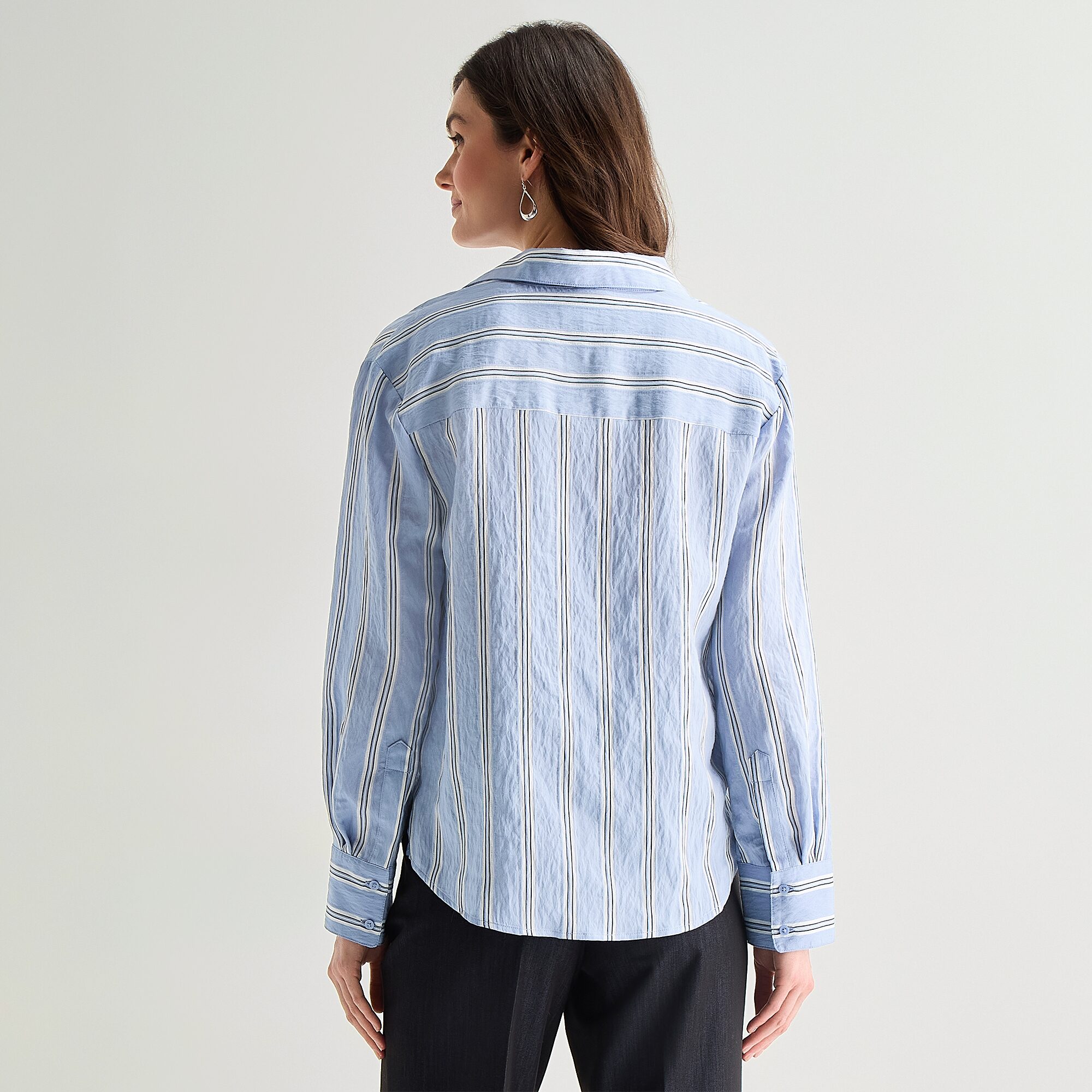Worthington Womens Y Neck Long Sleeve Relaxed Fit Button-Down Shirt