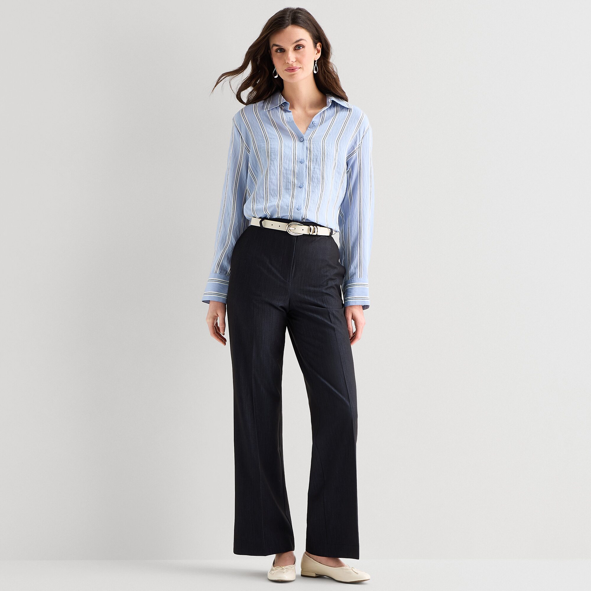 Worthington Womens Y Neck Long Sleeve Relaxed Fit Button-Down Shirt