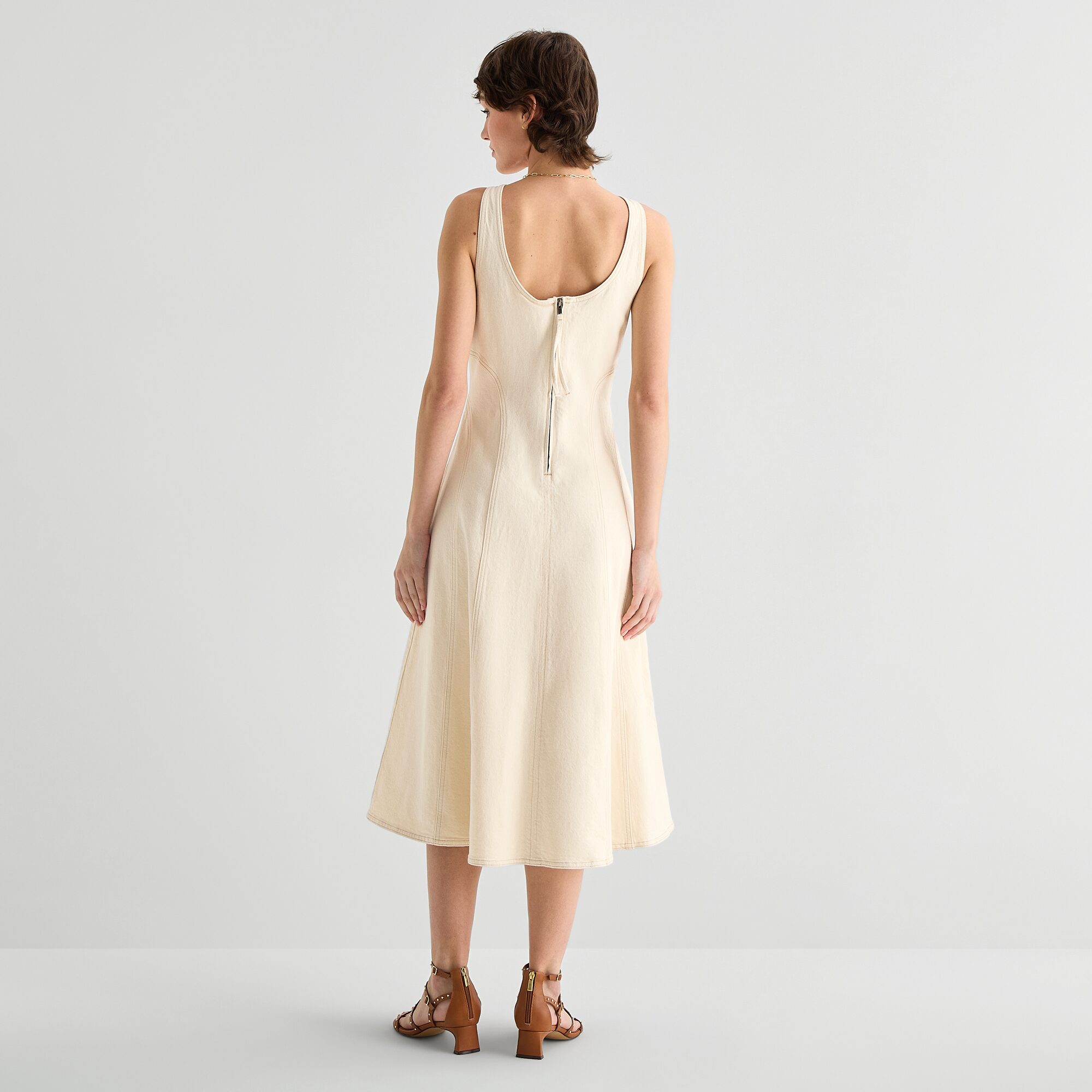 a.n.a Womens Midi Square Neck Sleeveless Fit + Flare Dress