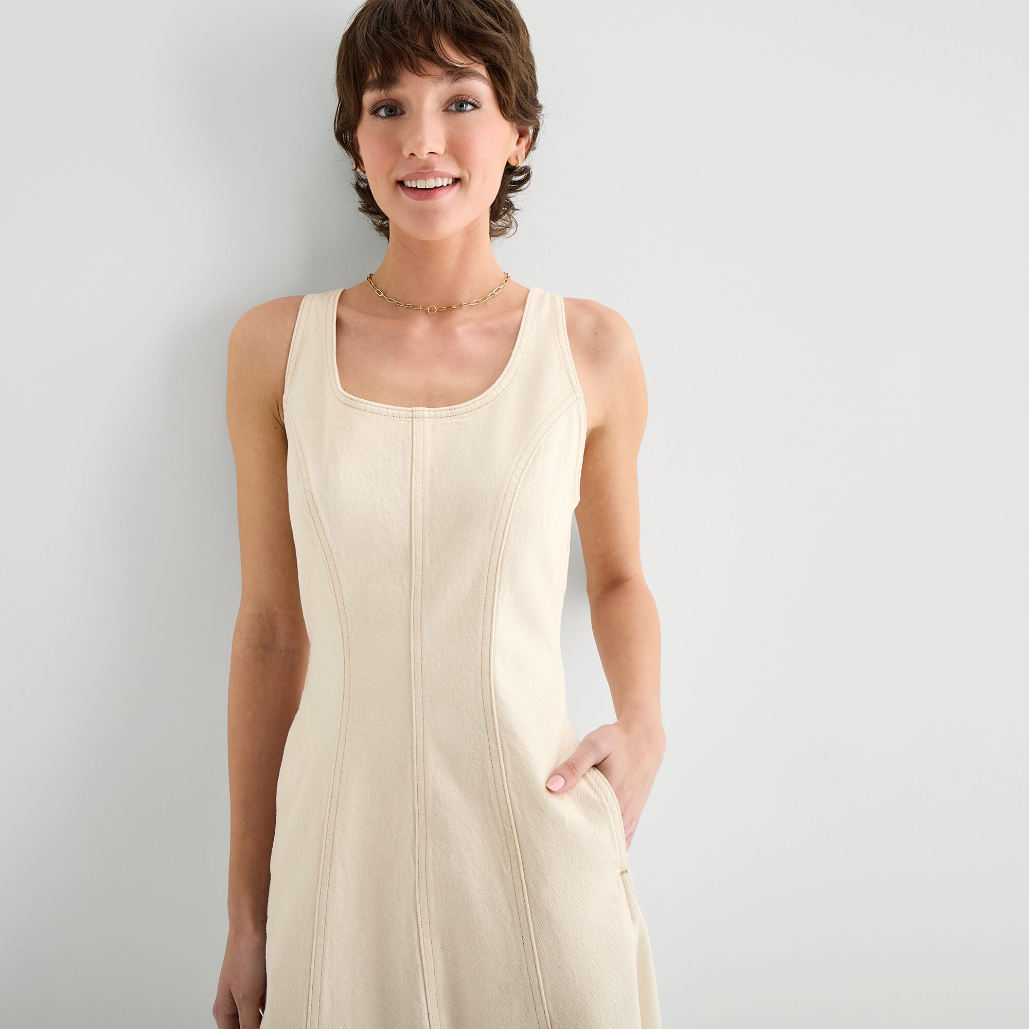 a.n.a Womens Midi Square Neck Sleeveless Fit + Flare Dress