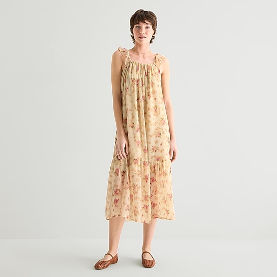 A.N.A Womens Midi Square Neck Sleeveless Sundress