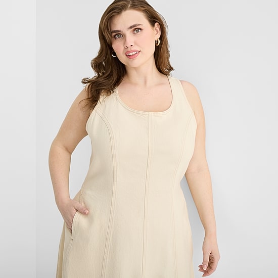a.n.a Womens Plus Midi U Neck Sleeveless Fit + Flare Dress