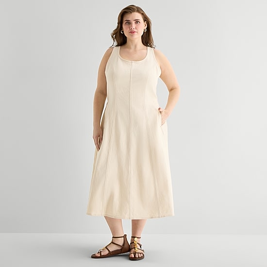 a.n.a Womens Plus Midi U Neck Sleeveless Fit + Flare Dress