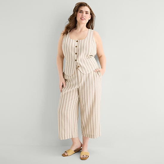 a.n.a Womens Plus Wide Leg High Rise Cropped Pant