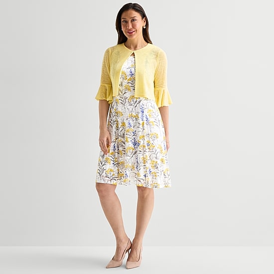 Perceptions Womens Lace Floral Jacket Dress