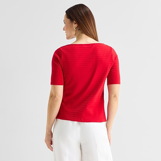 Liz Claiborne Womens Boat Neck Short Sleeve Blouse