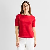 Liz Claiborne Womens Boat Neck Short Sleeve Blouse