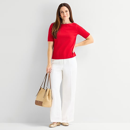 Liz Claiborne Womens Boat Neck Short Sleeve Blouse
