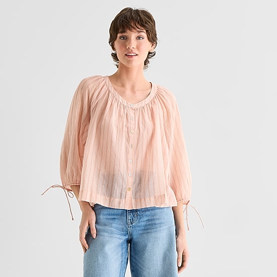a.n.a Womens Boat Neck 3/4 Sleeve Blouse