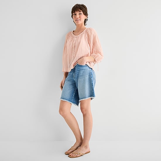a.n.a Womens Boat Neck 3/4 Sleeve Blouse