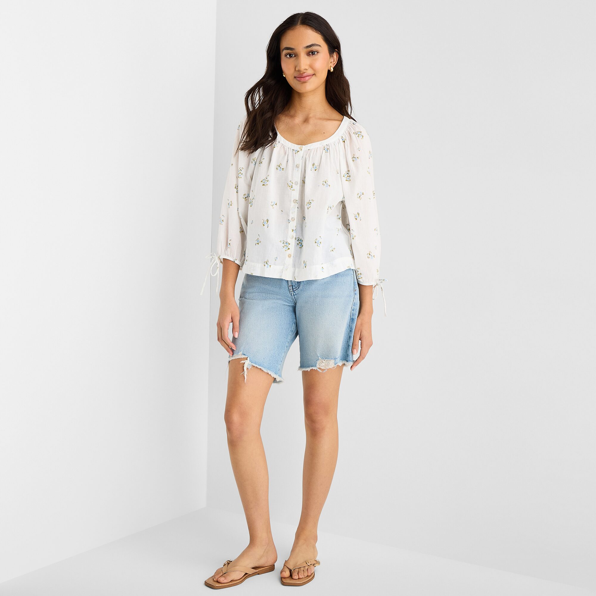 a.n.a Womens Boat Neck 3/4 Sleeve Blouse