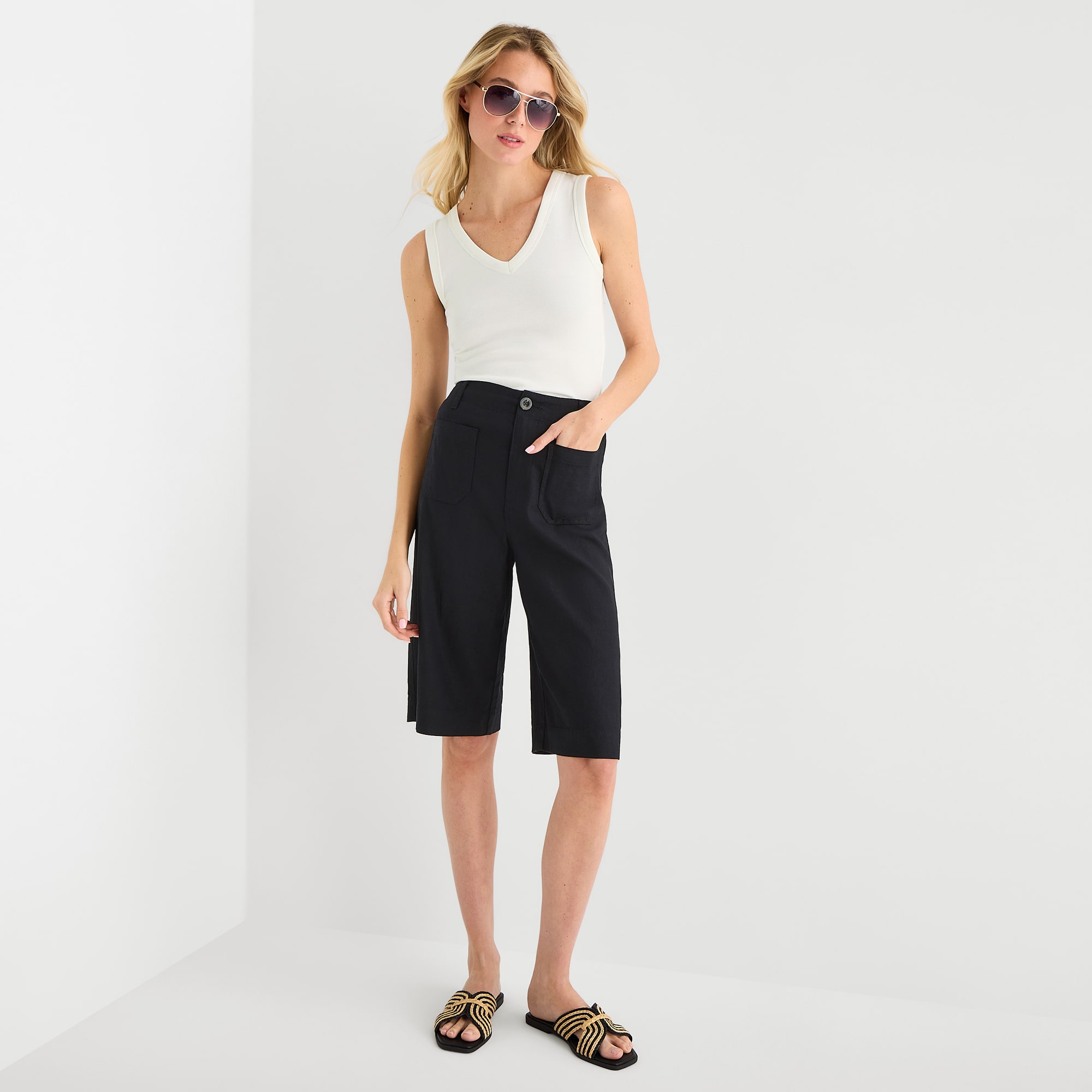 a.n.a Womens Linen Blend Patch Pocket Cropped Pant