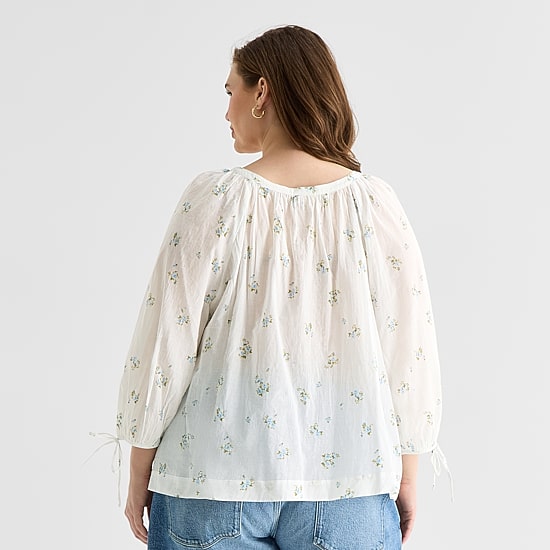 A.N.A Womens Plus Boat Neck 3/4 Sleeve Blouse