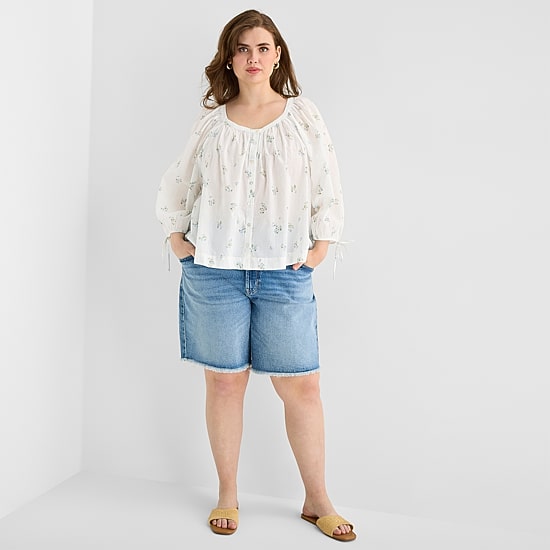 A.N.A Womens Plus Boat Neck 3/4 Sleeve Blouse