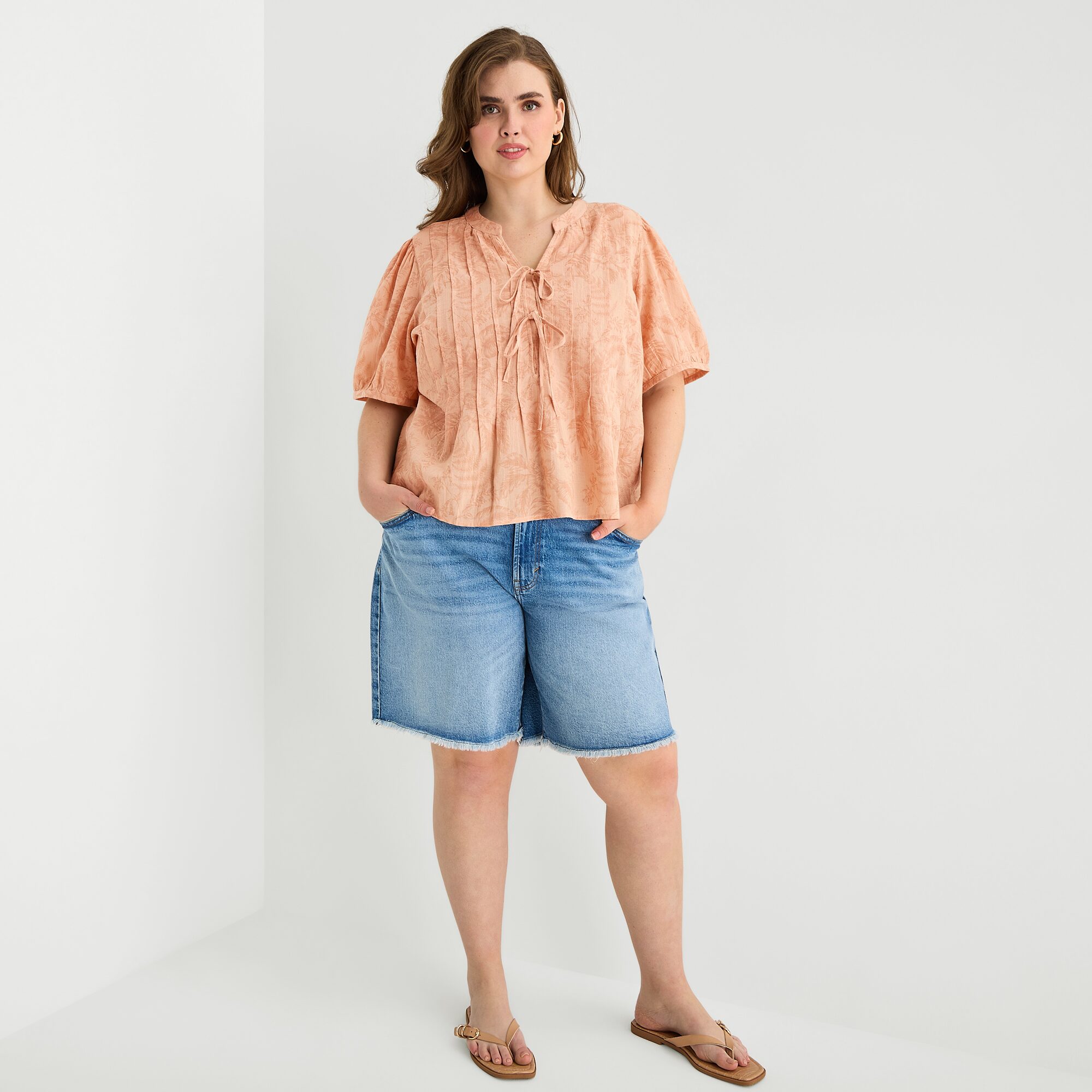 a.n.a Womens Plus Split Tie Neck Short Sleeve Blouse