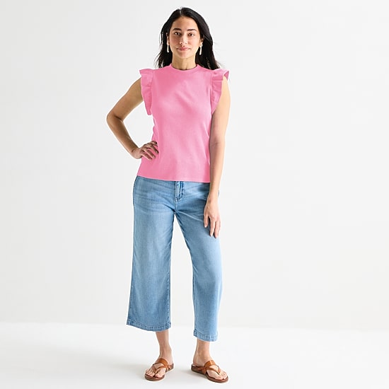 St. John's Bay Womens Crew Neck Short Sleeve Blouse