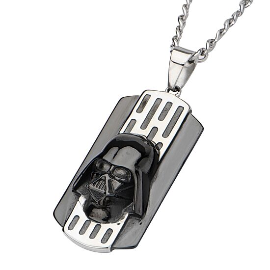 Star Wars® Two-Tone Stainless Steel Black IP Darth Vader Dog Tag Pendant Necklace