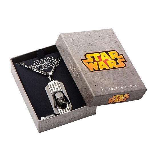 Star Wars® Two-Tone Stainless Steel Black IP Darth Vader Dog Tag Pendant Necklace