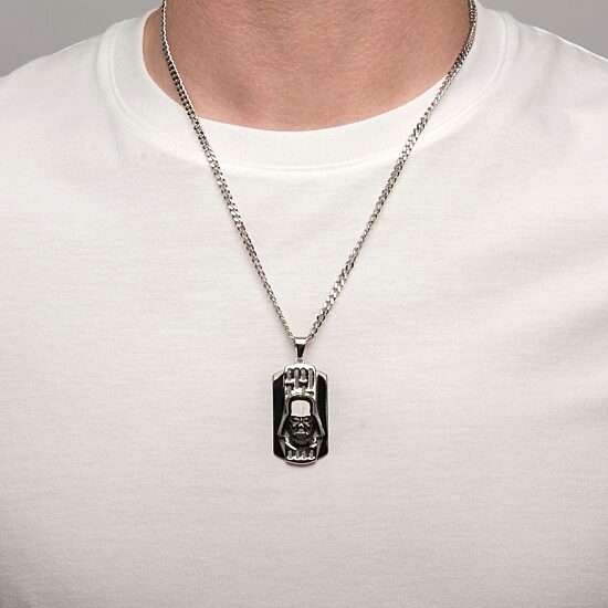 Star Wars® Two-Tone Stainless Steel Black IP Darth Vader Dog Tag Pendant Necklace