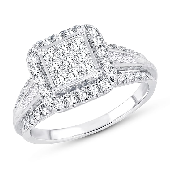 Womens 1 CT. T.W. Natural White Diamond 10K Gold Cushion Engagement Ring