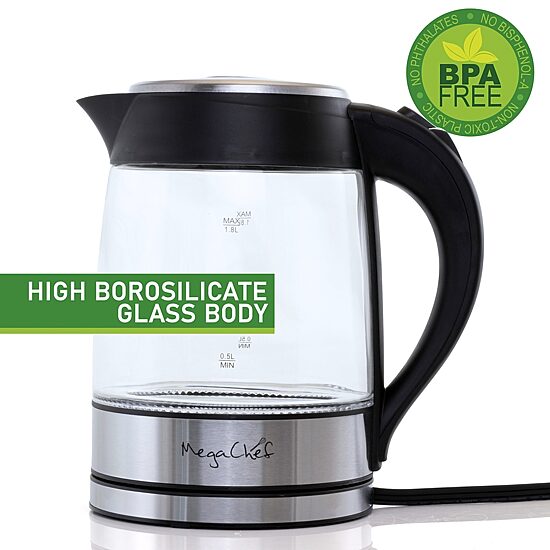 MegaChef 1.7 Quart Glass & Stainless Steel Electric Kettle
