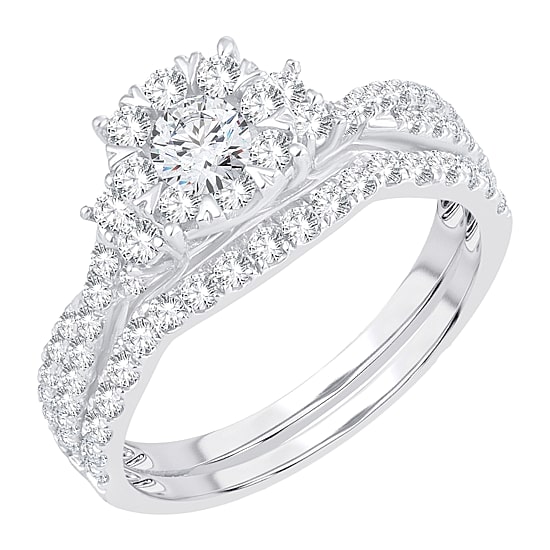 Womens 1 CT. T.W. Natural White Diamond 14K Gold Round Bridal Set