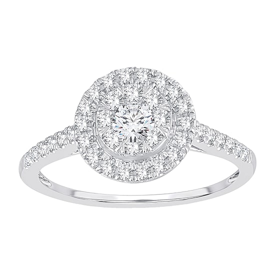 Womens 1/2 CT. T.W. Natural White Diamond 14K Gold Round Side Stone Halo Engagement Ring
