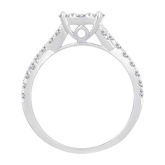 Womens 1 CT. T.W. Natural White Diamond 14K Gold Round Side Stone Halo Engagement Ring