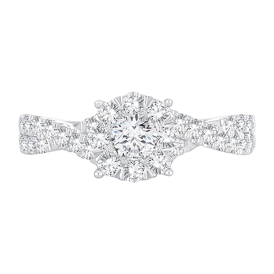 Womens 1 CT. T.W. Natural White Diamond 14K Gold Round Side Stone Halo Engagement Ring