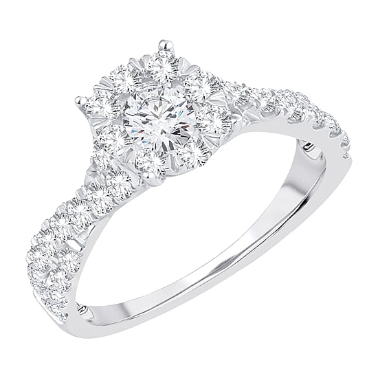 Womens 1 CT. T.W. Natural White Diamond 14K Gold Round Side Stone Halo Engagement Ring