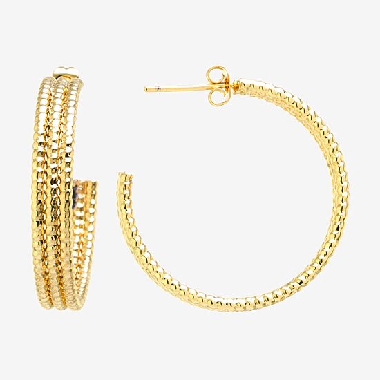 Silver Reflections 14K Gold Over Brass Hoop Earrings