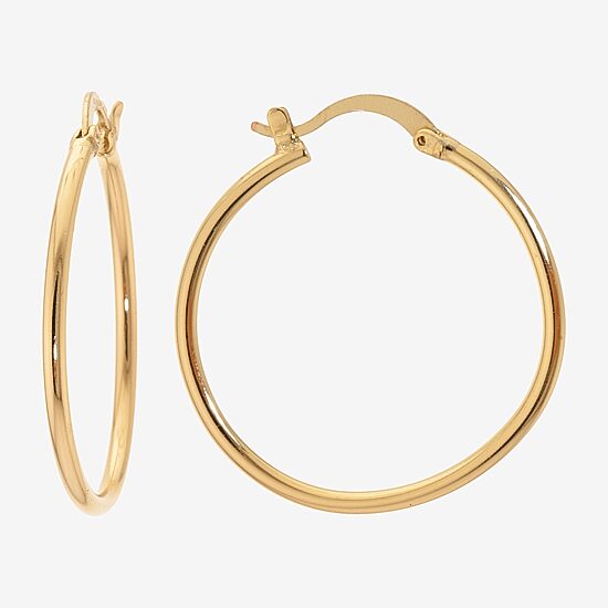 Silver Reflections 14K Gold Over Brass Hoop Earrings