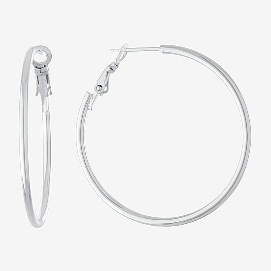 Silver Reflections Pure Silver Over Brass Hoop Earrings