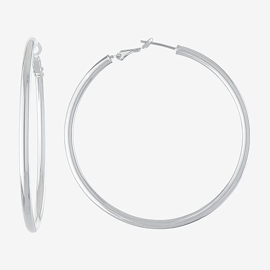 Silver Reflections Pure Silver Over Brass Hoop Earrings
