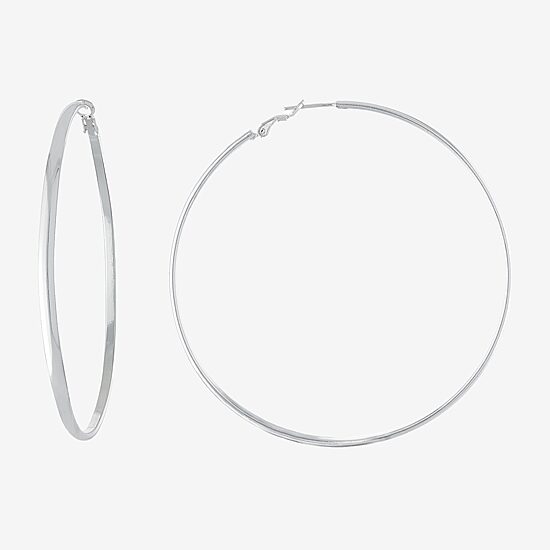 Silver Reflections Pure Silver Over Brass Hoop Earrings